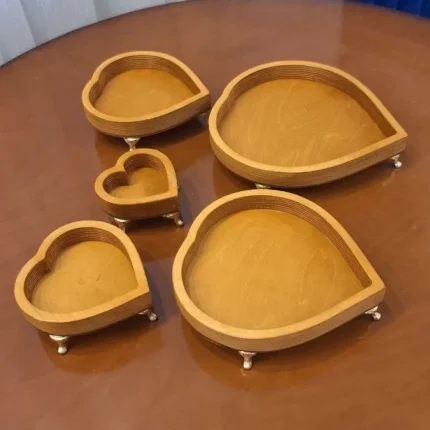 ست سینی ۵ تیکه چوبی قلبی