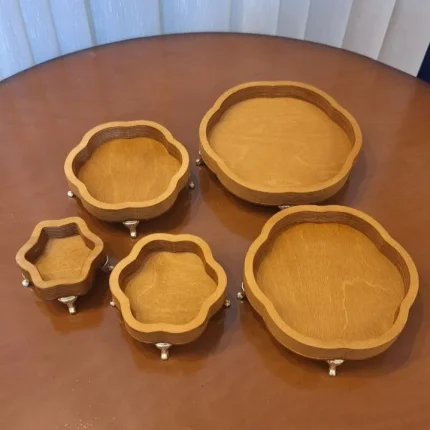 ست سینی ۵ تیکه چوبی گل